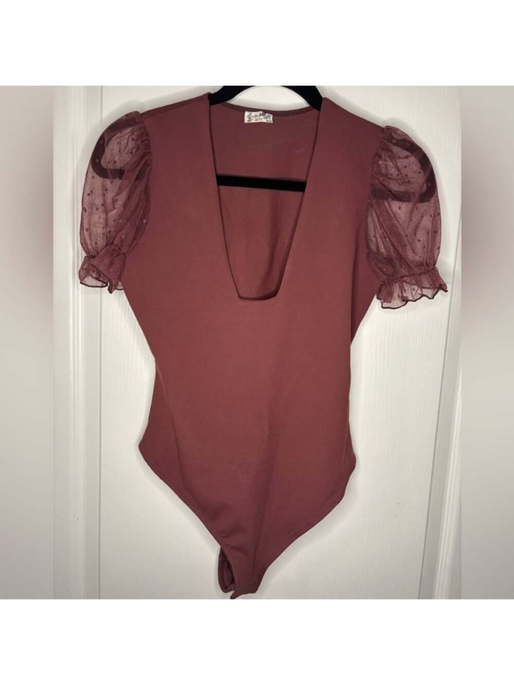 Free People Mauve Puff Sleeve Bodysuit